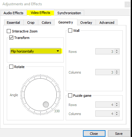 vlc player flip video