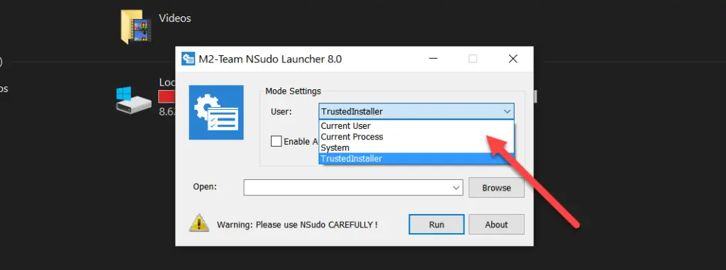 NSudo Launcher 8 User Settings