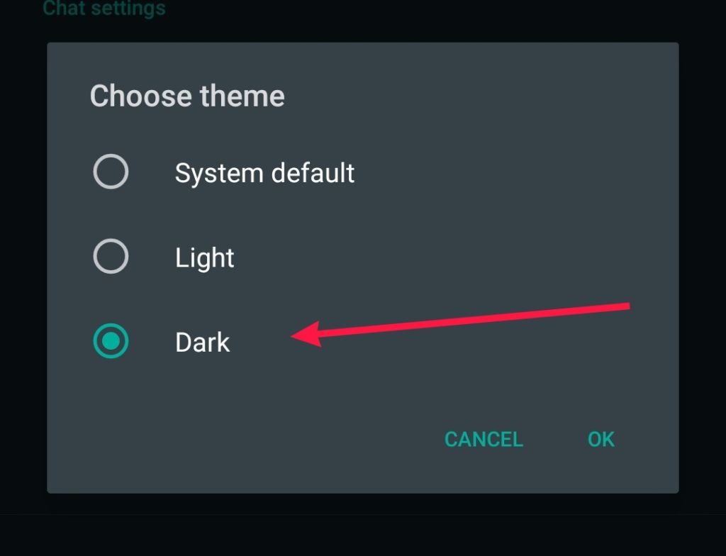 Dark Mode in whatsapp