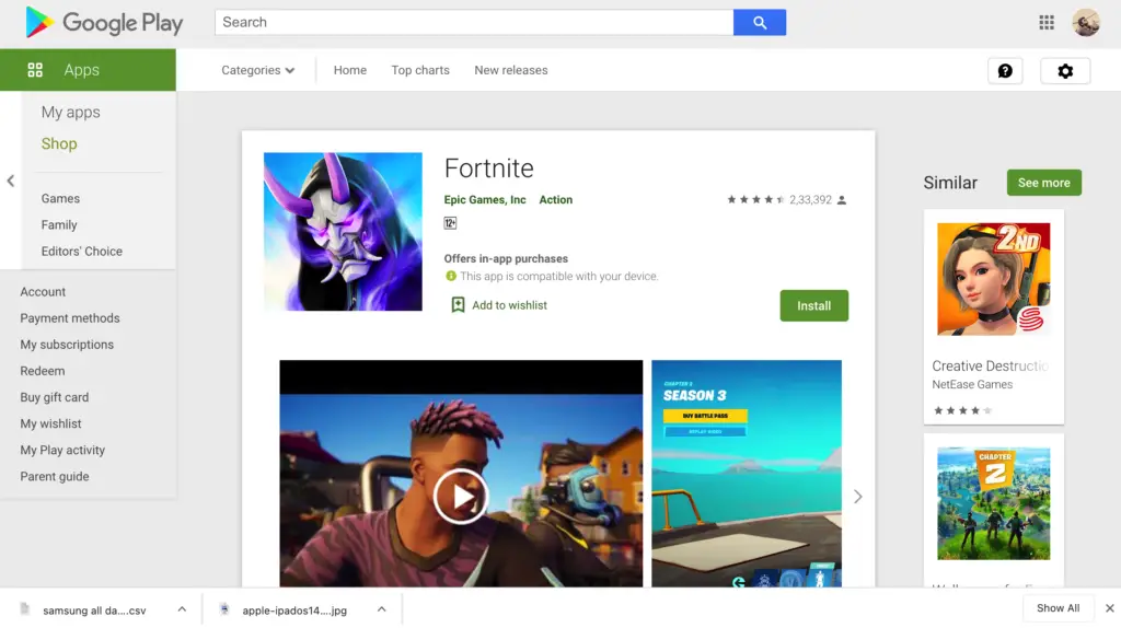 Download Fortnite on Google Pixel C