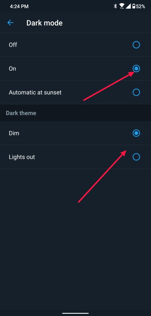 Twitter Dark Mode select