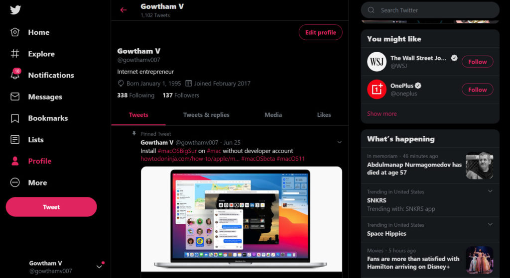 Twitter Dark Mode