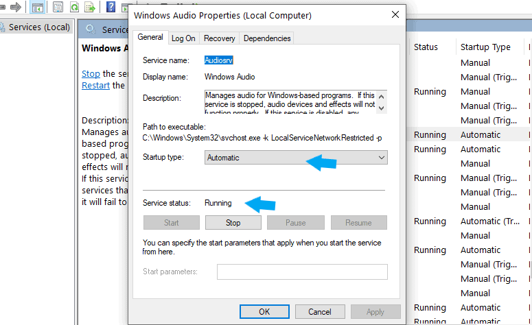 one or more audio service isn t running